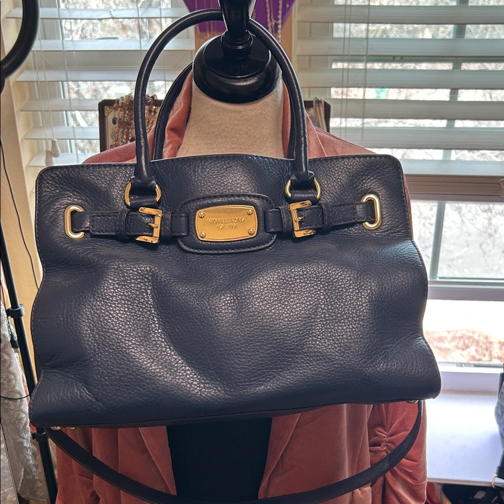 Michael Kors Dark Blue Satchel with Gold Accents